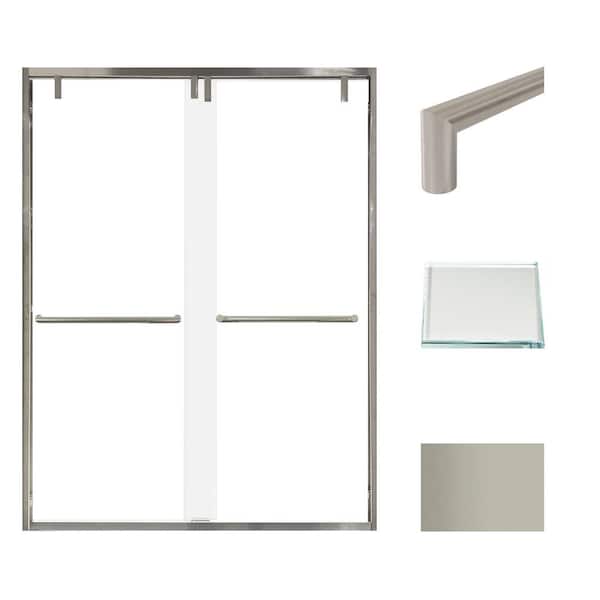 Transolid Eden 60 in. W x 80 in. H Sliding Semi-Frameless Shower Door in Brushed Nickel with Low Iron Glass