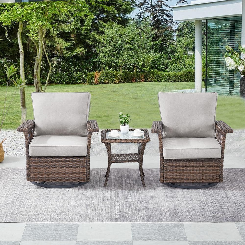 Gymojoy Stlouis Brown 3-piece Wicker Patio Conversation Set With Beige 