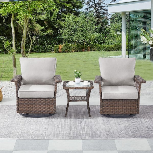 Gymojoy StLouis Brown 3-Piece Wicker Patio Conversation Set with Beige ...