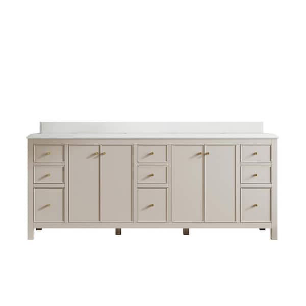 Willow Collections Chicago 84 in. Double Sink Freestanding Fine Grain Bath Vanity with White Qt. Top Unassembled