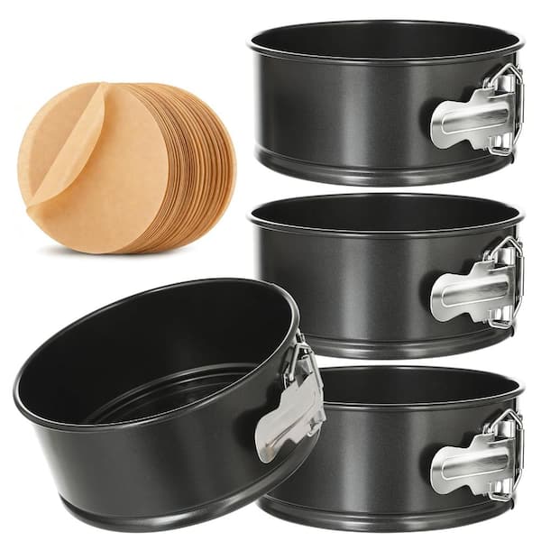 6 in. Carbon Steel Nonstick Springform Cheesecake Pan with 100 Parchment Liners, BPA-Free (4-Pack)