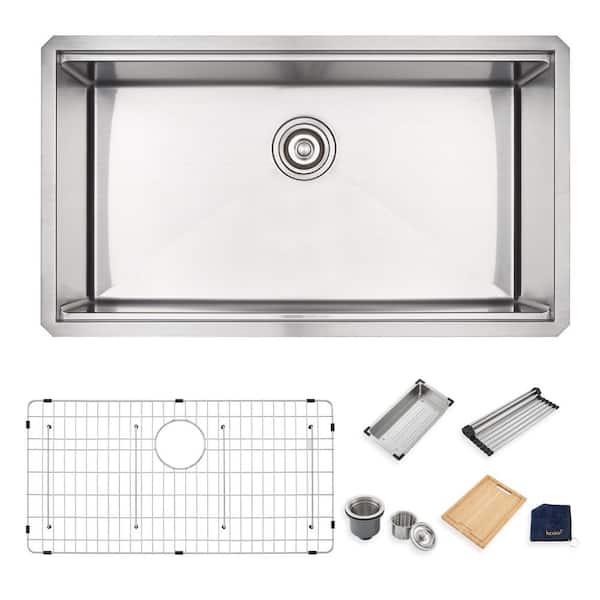 30 in. Undermount Single Bowl 16-Gauge Stainless Steel Workstation Kitchen Sink with Accessories