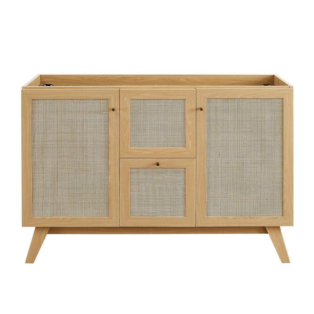Soma 47'' Oak Freestanding Double Bathroom Vanity with Rattan Weave