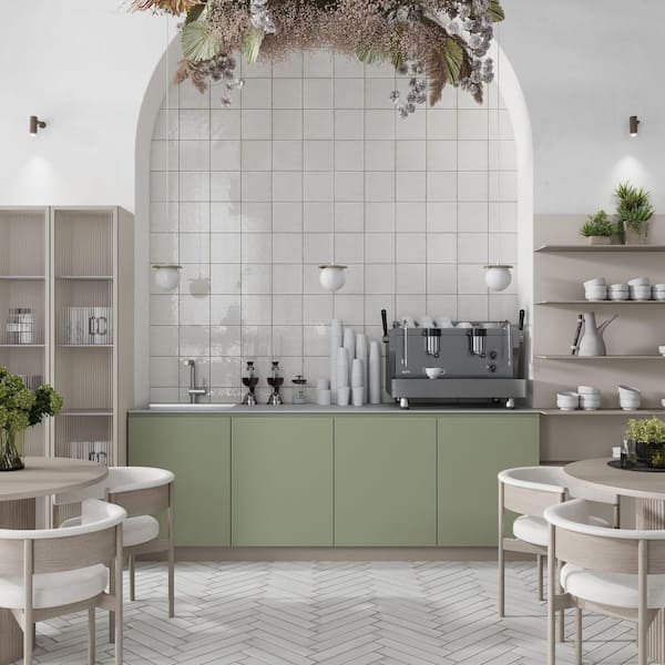 Cadence 8 in. x 8 in. Glossy Cloud White Porcelain Zellige Square Tile (12.49 sq ft/case)-29 Pack