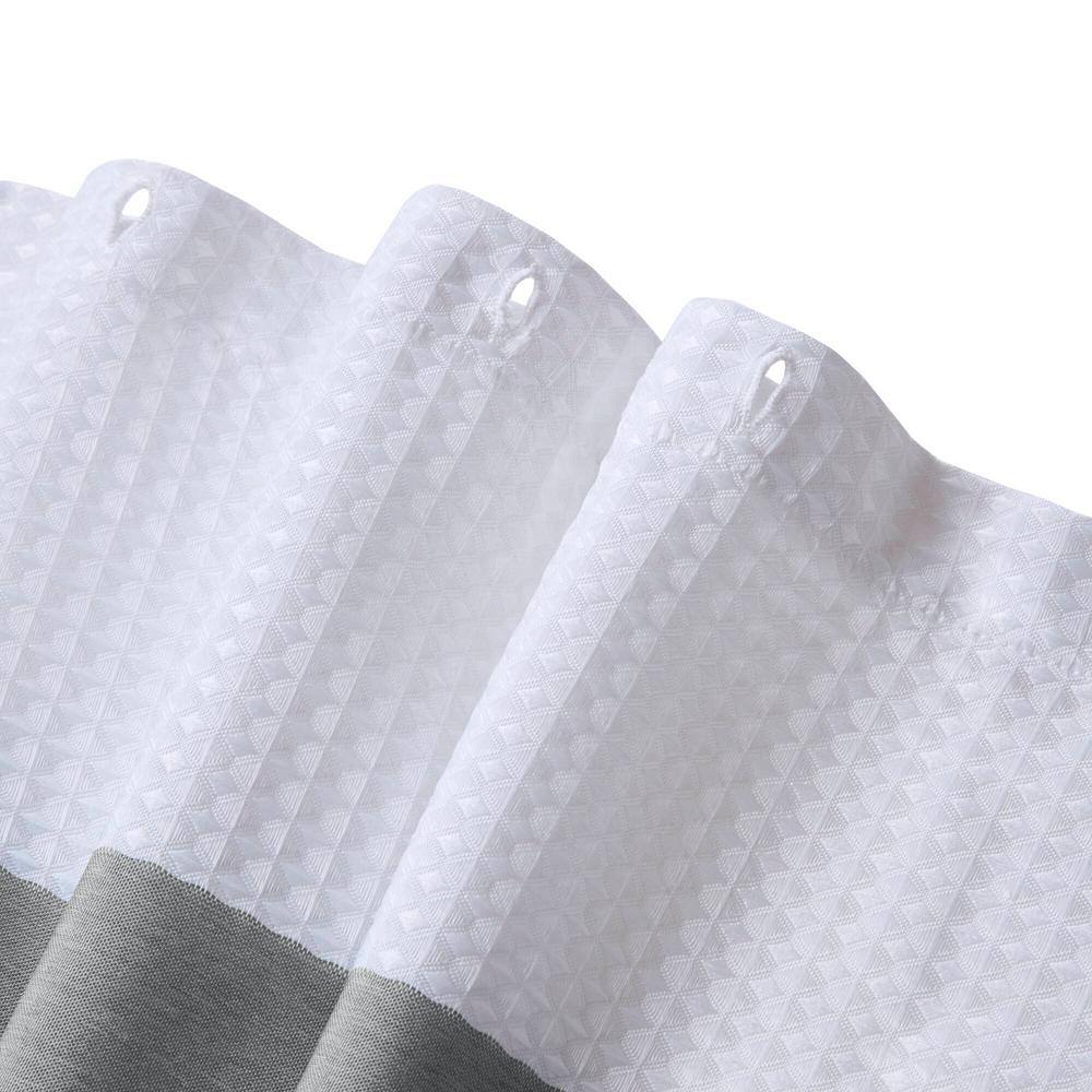 Gray and White Waffle Weave Fabric Shower Curtain