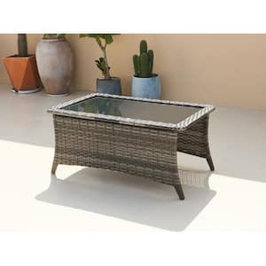 Carolina Gray Wicker Outdoor Coffee Table with Black Glass Tabletop