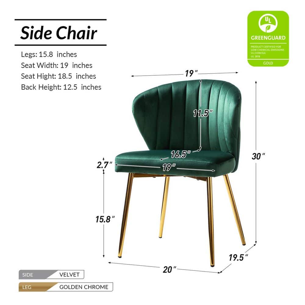 Green Velvet Upholstered Side Chair with Gold Metal Legs