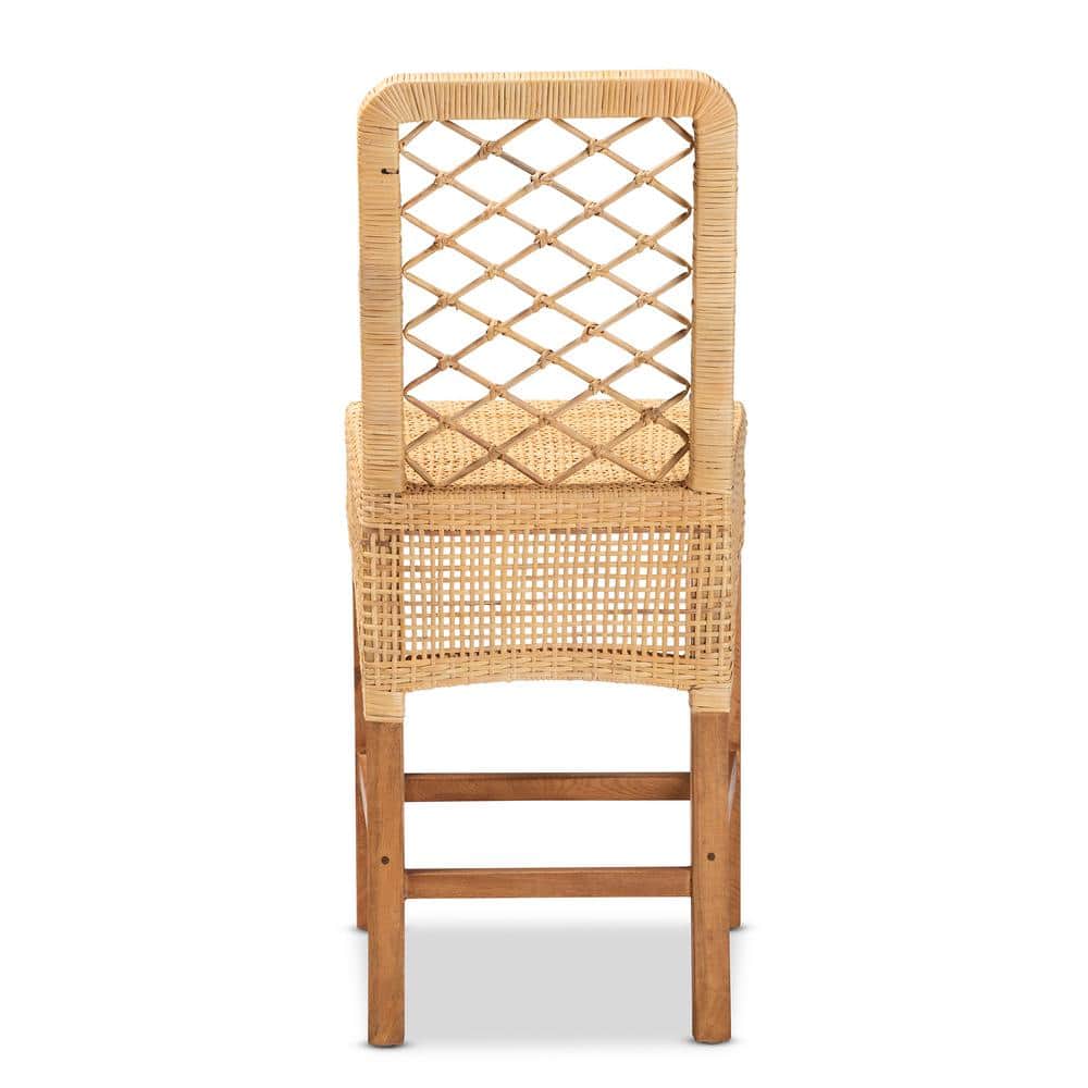 Moscow Natural Rattan and Mahogany Wood Counter Stool