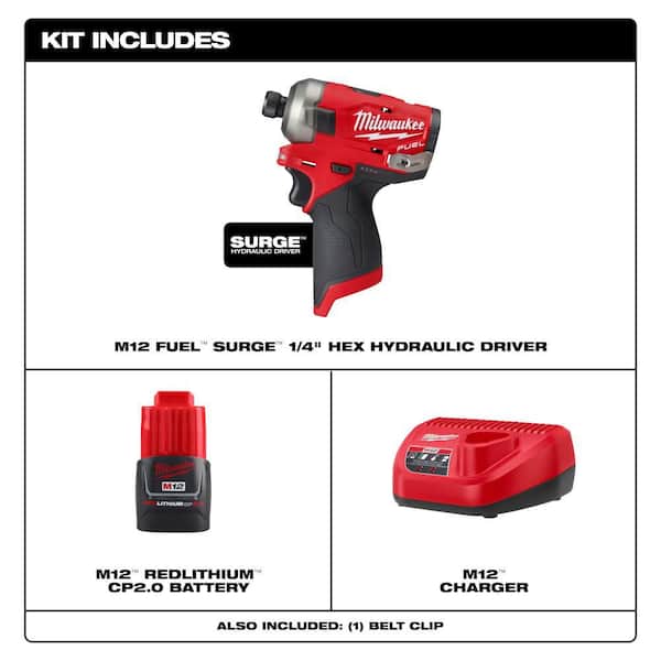 M12 FUEL SURGE 12V Lithium-Ion Brushless Cordless 1/4 in. Hex Impact Driver with 2. 0Ah Battery and Charger Starter Kit