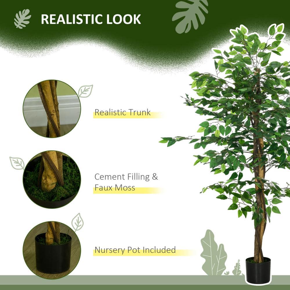 59'' Green Plastic Potted Artificial Ficus Tree for Indoor Outdoor