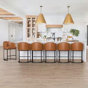 Crystal Yellow-brown 26in.Counter Height Fabric Upholstered Bar Stool Kitchen Island Stool With Metal Frame Set of 6