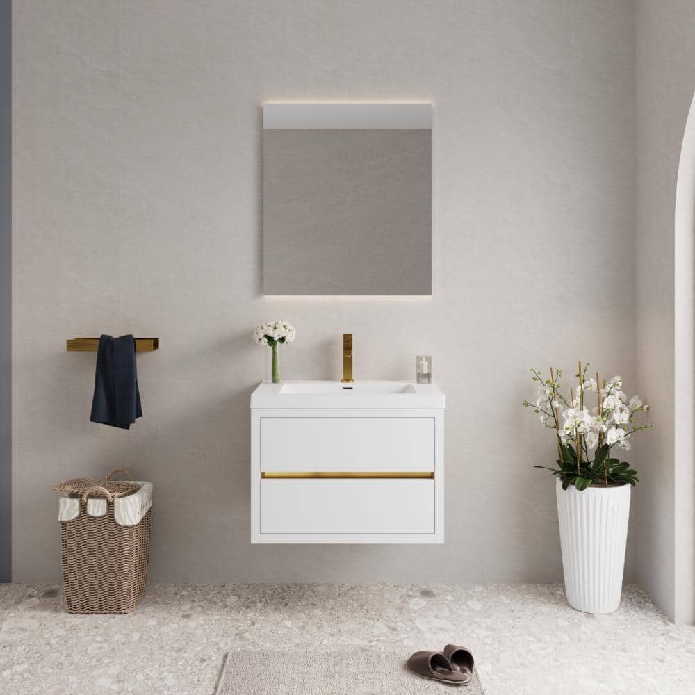 30 in. W Single Sink Wall-Mounted Floating Bath Vanity Storage Cabinet in Glossy White with White Stone Resin Top price history on PriceWatchPro