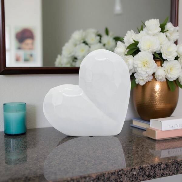 Liv & Skye White 8 in. x 8 in. Ceramic Heart Sculpture 13216-06