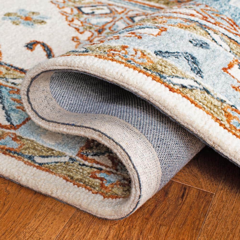 Ivory and Rust Medallion Wool 8' x 10' Handmade Tufted Rug