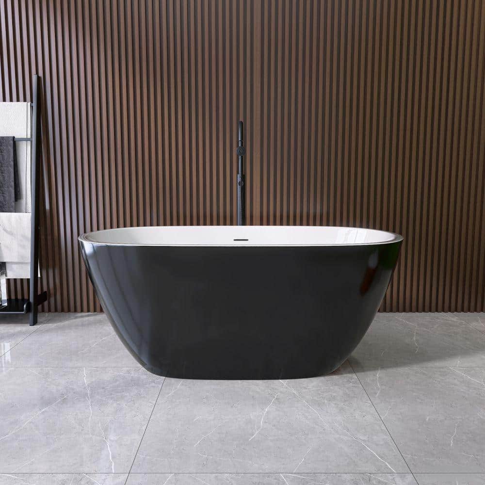 Moray 55 in. x 29 in. Acrylic Flatbottom Freestanding Soaking Non-Whirlpool Bathtub with Pop-up Drain in Glossy Black price history on PriceWatchPro
