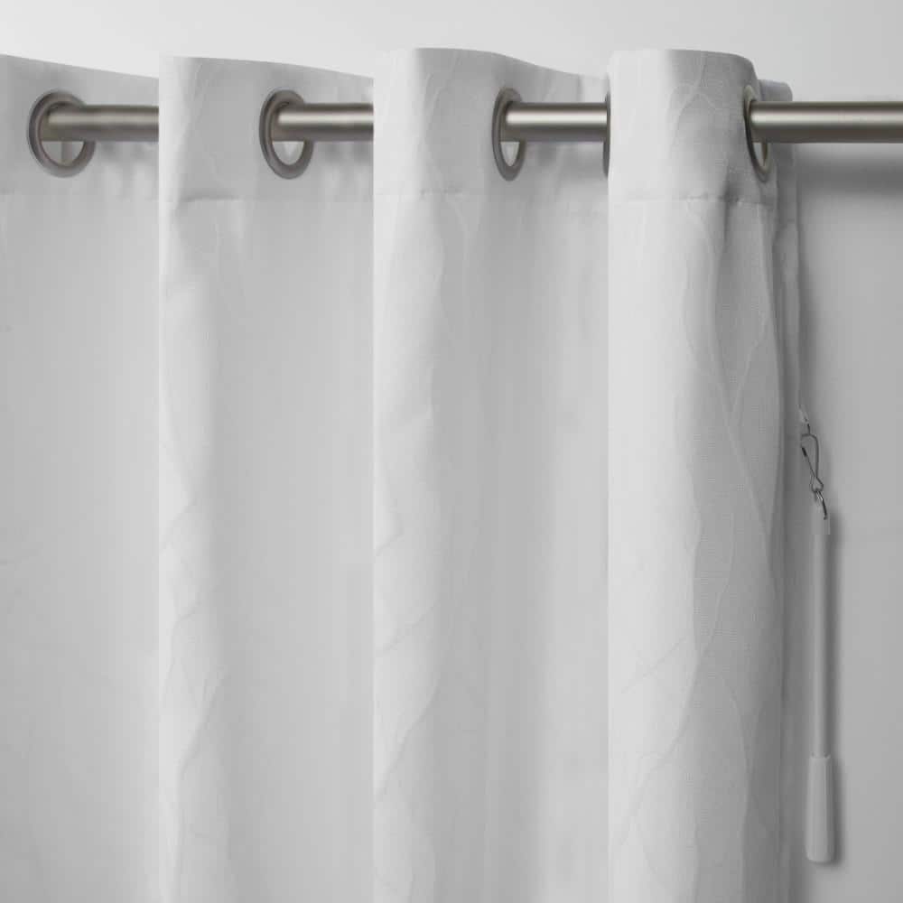 White Polyester Linen Blackout Grommet Curtain Panel