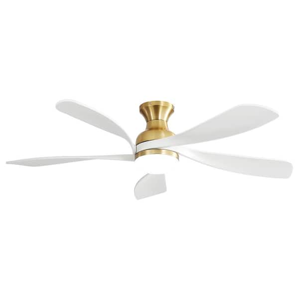52 In. Smart Indoor Gold Ceiling Fan with Wifi and Oral Control and Dimmable and Color Changing LED