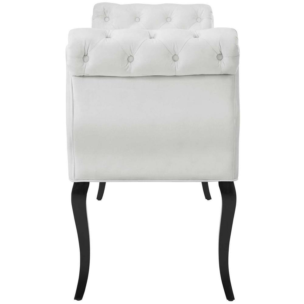 Elegant Adelia Performance Velvet Tufted Bench with Wenge Wood Legs - White