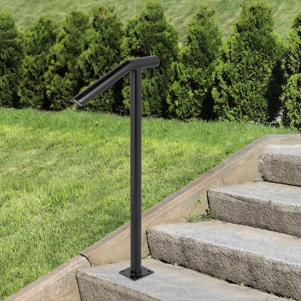 Single Post 1-2 Steps 37.8 in. H x 17.7 in. W Black Iron Stair Railing Kit Handrails for Outdoor Steps