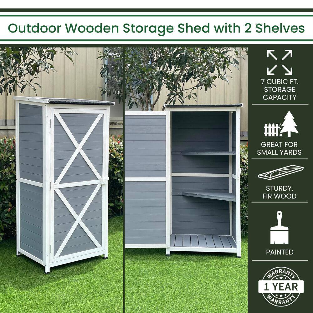 Gray Fir Wood Outdoor Storage Shed with Shelves
