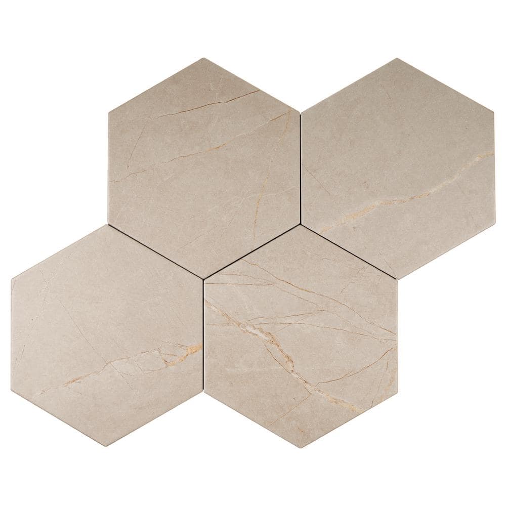 Beige Hexagon Porcelain Wall and Floor Tile 7.7" x 8.9"