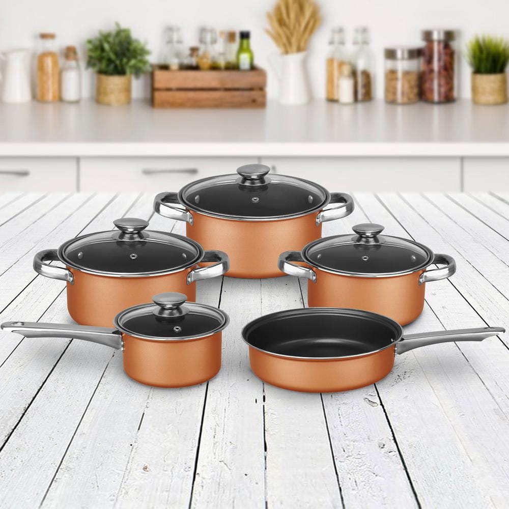 9-Piece Non-Stick Copper Aluminum Cookware Set with Glass Lids