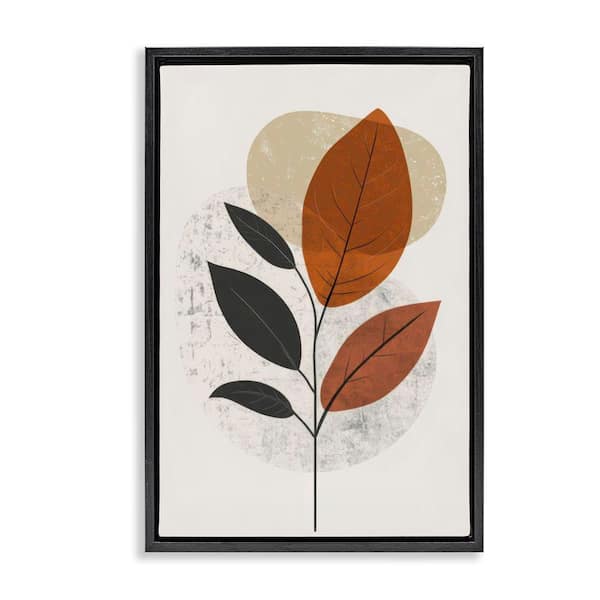 Stupell Industries Autumnal Neutral Leaves by LSR Design Studio Black Floater Frame Nature Graphic Art Print 25 in. x 17 in.