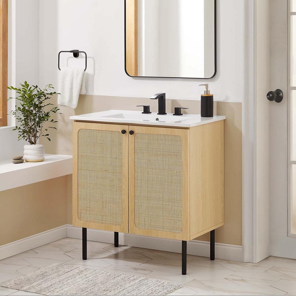 Chaucer 30" Oak Freestanding Bathroom Vanity with Rattan Doors