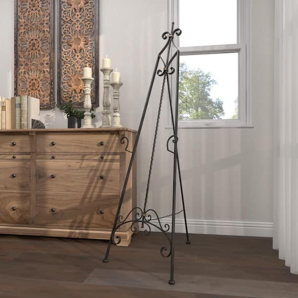 Litton Lane Black Metal Extra Large Free Standing Adjustable Display Stand Scroll Easel with Chain Support