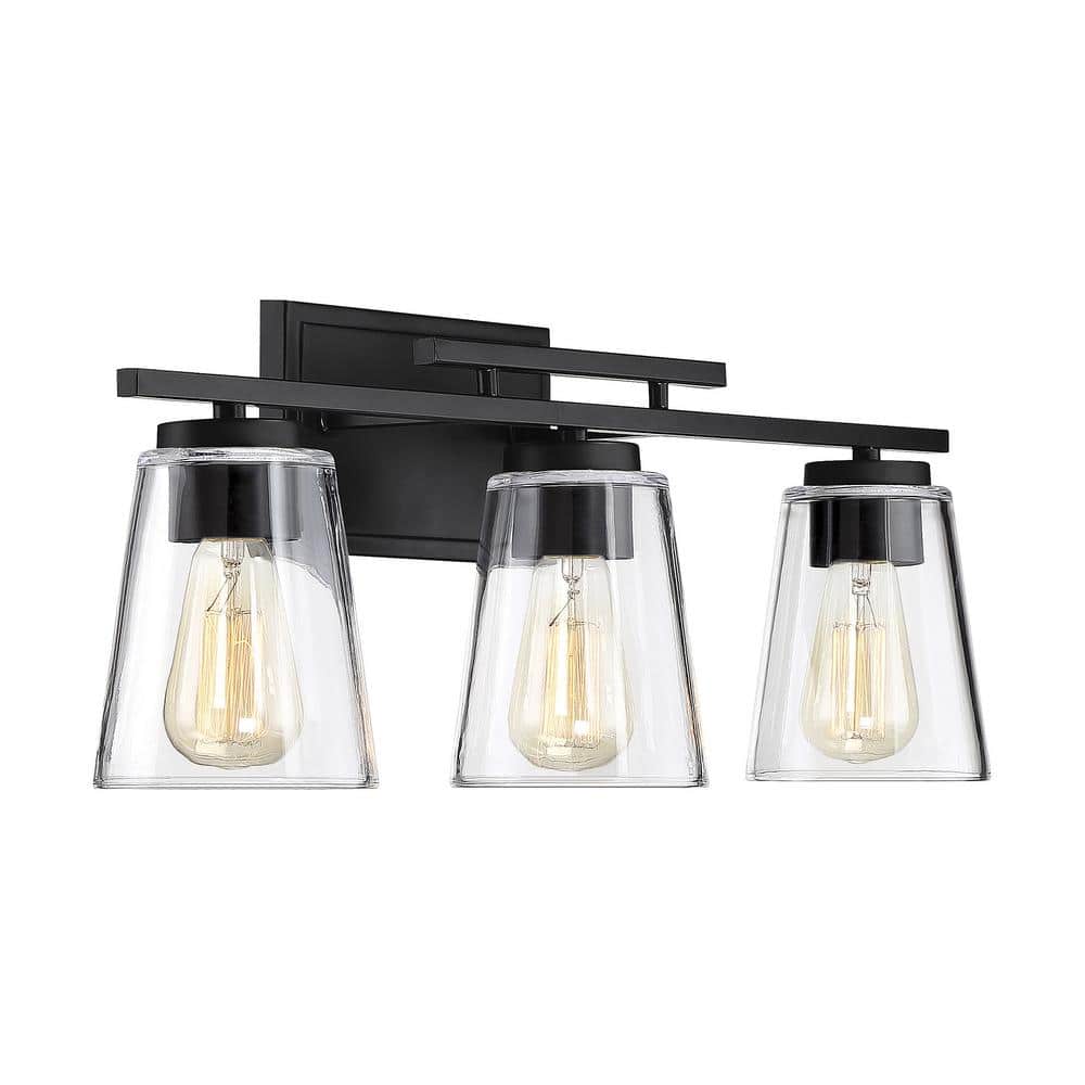 Calhoun Black 3-Light Vanity Fixture with Clear Glass Shades