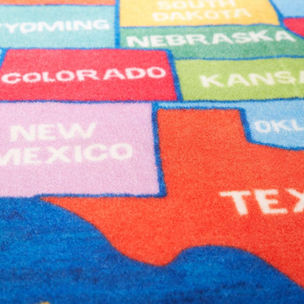 Eric Carle Blue USA Map Kids Washable Area Rug