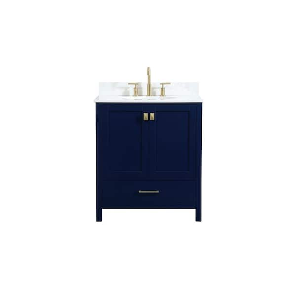 Unbranded Simply Living 30 in. W x 22 in. D x 34 in. H Bath Vanity in Blue with Calacatta White Engineered Marble Top