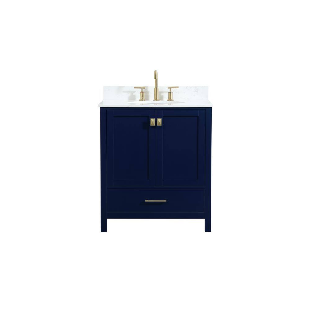 30 in. W Single Bath Vanity in Blue with Engineered Stone Vanity Top in Cal