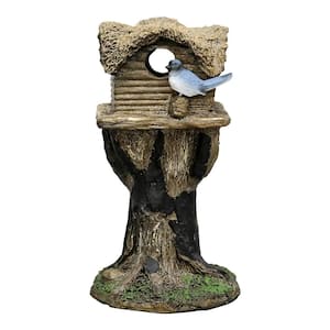 17.7 in. Concrete Garden Statue with Bird -Woodland Tree Trunk Decoration Yard Statues Garden Bird Houses for Outside