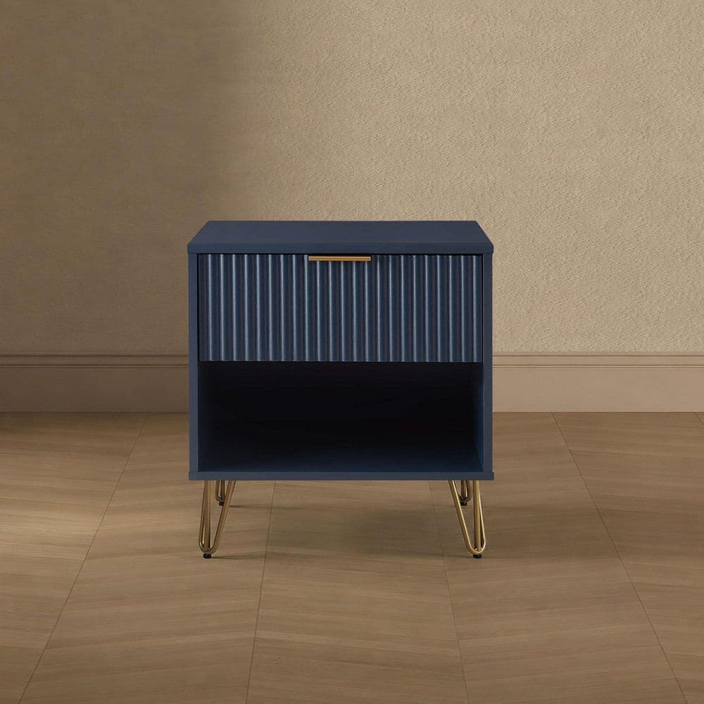 DUMBO Modern Midnight Blue 1-Drawer 20.07 in. W Nightstand with SNAP Assembly - Tool-Free, Effortless Setup