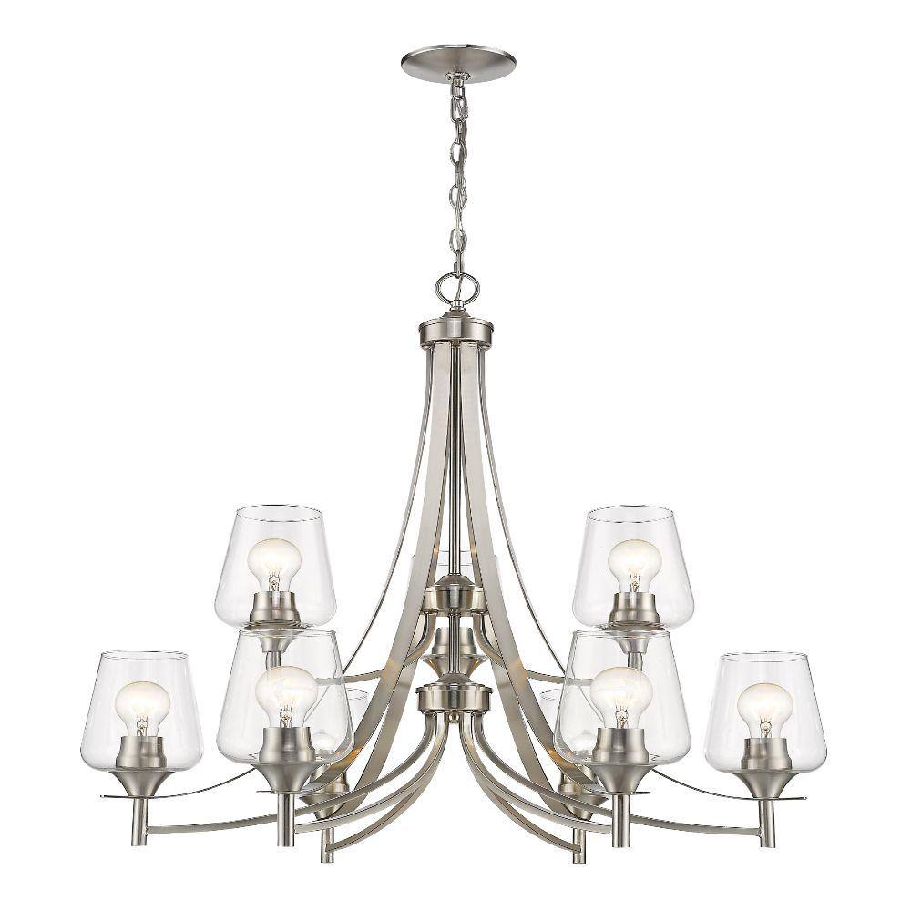 Joliet 9Light Brushed Nickel Chandelier with Glass Shade 4739BN The Home Depot