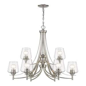 Joliet 9-Light Brushed Nickel Chandelier with Glass Shade