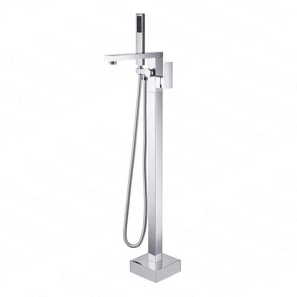 WOODBRIDGE Millville Single-Handle Freestanding Floor Mount Tub Filler Faucet with Square Handheld Shower in Chrome