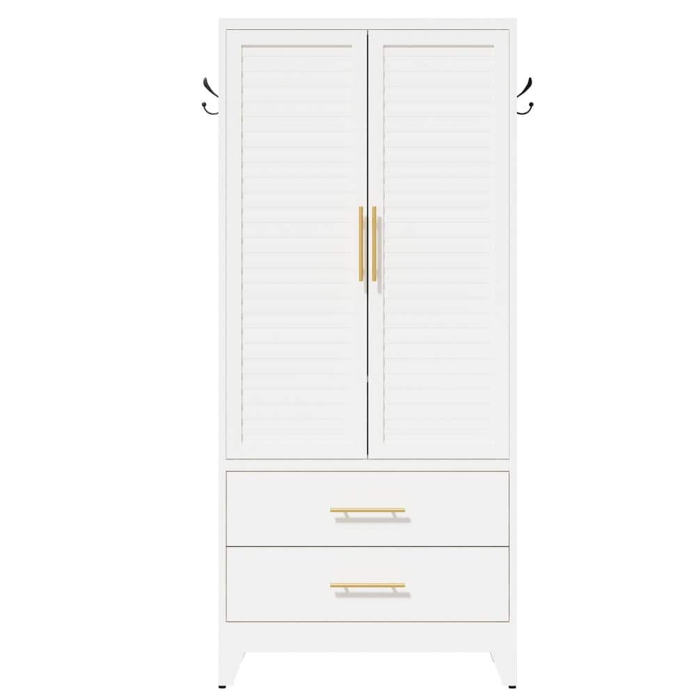 "71"" White Metal Wardrobe Closet with 2 Doors & Drawers, Portable Storage Cabinet for Small Apartments, Dorm" price history on PriceWatchPro