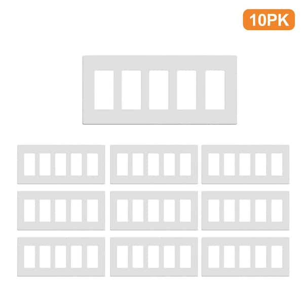 10-PACK 5-Gang White Decorator/Rocker Switch Polycarbonate Screwless Wall Plate Cover
