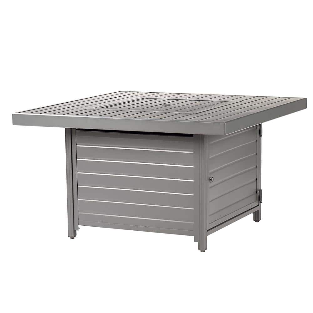 Gray Aluminum Square Gas Fire Pit Table with Glass Beads