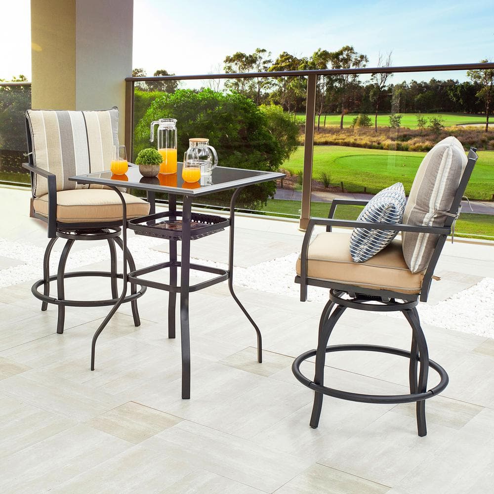 PatioFestival Outdoor Patio Bistro Table Bar Height Table Dinning Table High Top Table Metal Frame with Glass Top,Black 