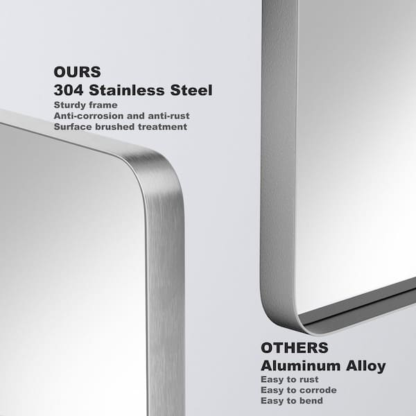 16 in. W x 24 in. H Small Rectangular Stainless Steel Framed Mirror Wall Mirror Bathroom Vanity Mirror in Brushed Silver