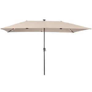 10 x 6.5 ft. Steel Solar-powered Double-Sided Market Patio Umbrella Large Canopy Outdoor Table Umbrella in Beige