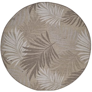 Isla Natural 8 ft. Round Tropical Floral Indoor/Outdoor Area Rug