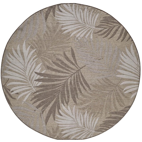 MILLERTON HOME Isla Natural 8 ft. Round Tropical Floral Indoor/Outdoor Area Rug
