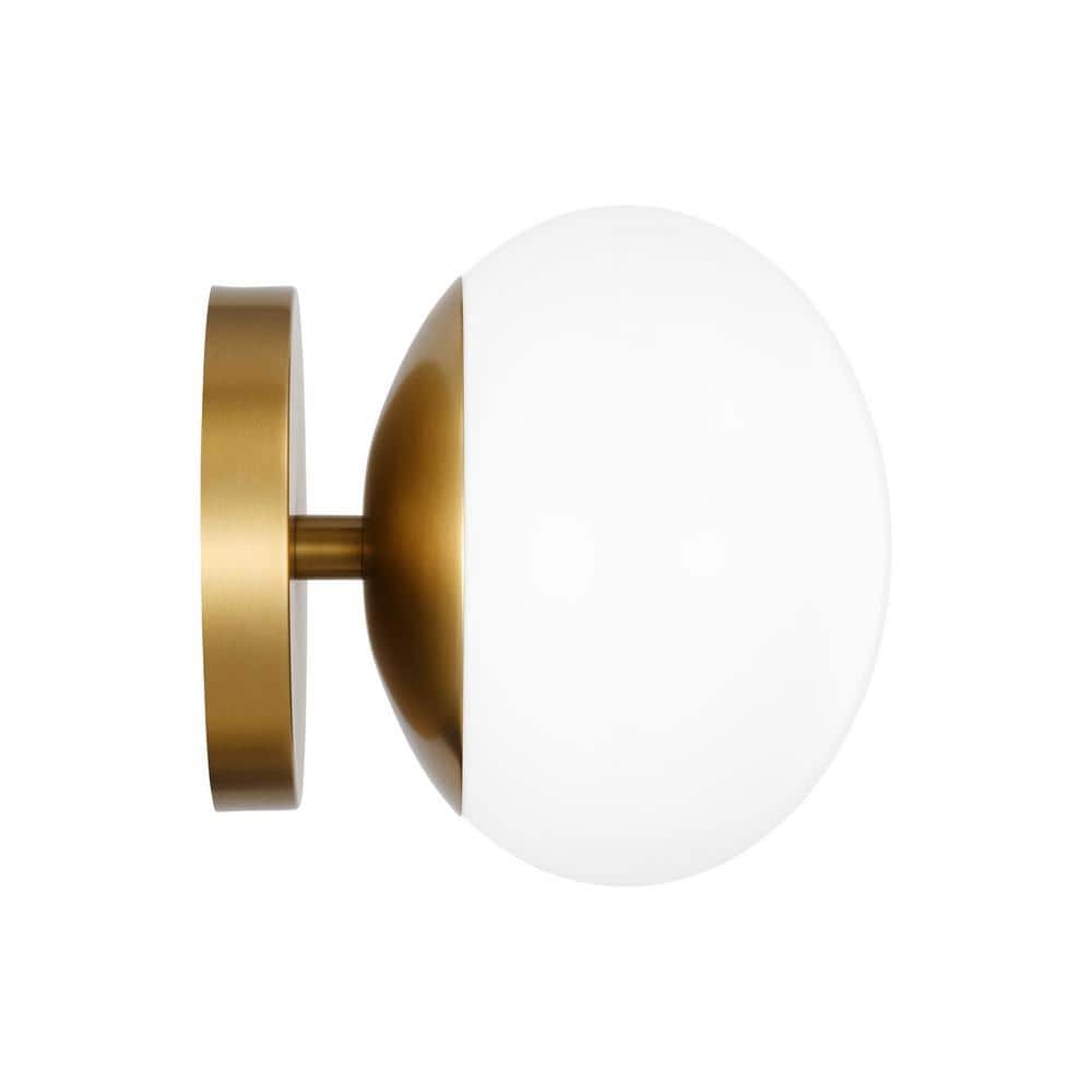 Burnished Brass Dimmable Sconce with Milk White Glass Shade