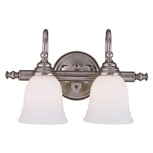 Brunswick 17 in. W x 9 in. H 2-Light Chrome Bathroom Vanity Light with Frosted Glass Shades