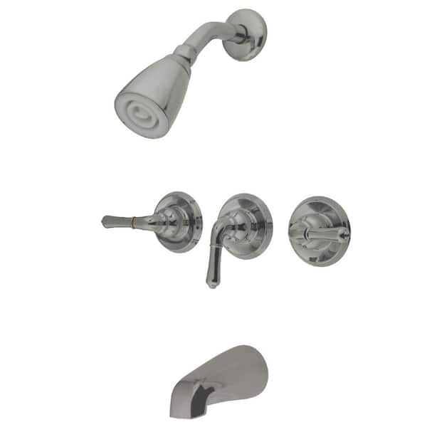 Kingston Brass Magellan 3-Handle 1-Spray Tub and Shower Faucet in Brushed Nickel (Valve Included)