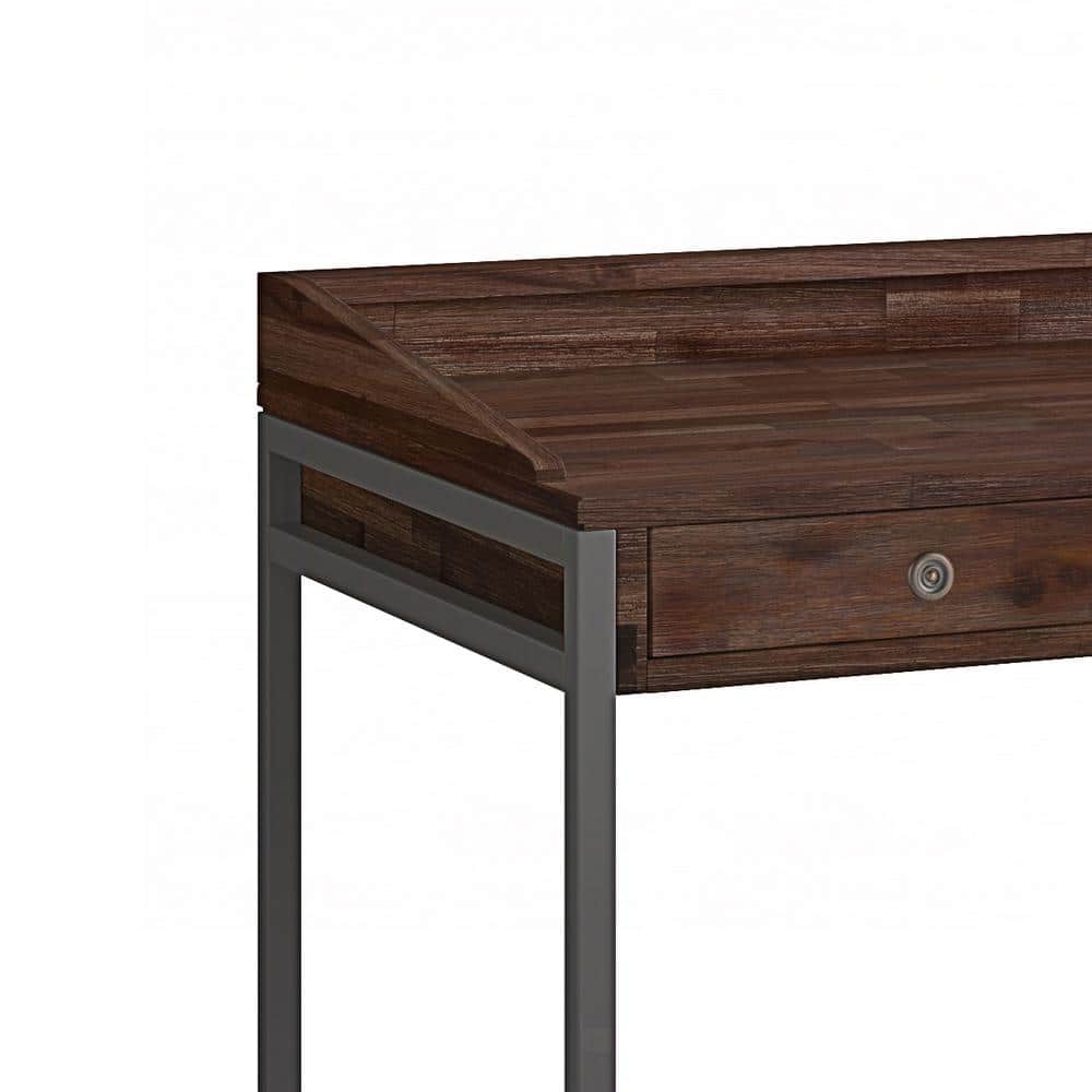 Industrial Distressed Charcoal Brown Acacia Wood Desk with Drawer